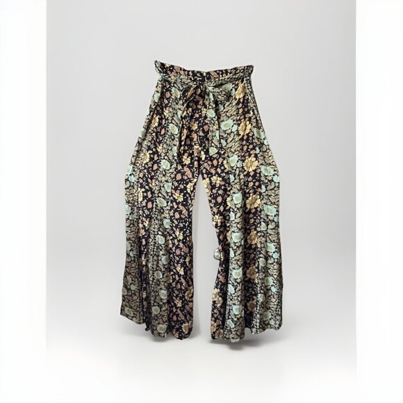 Free People Bali Sultry Boho Flare Floral Festival Wide Leg Bell Bottom Pants S - Picture 2 of 4